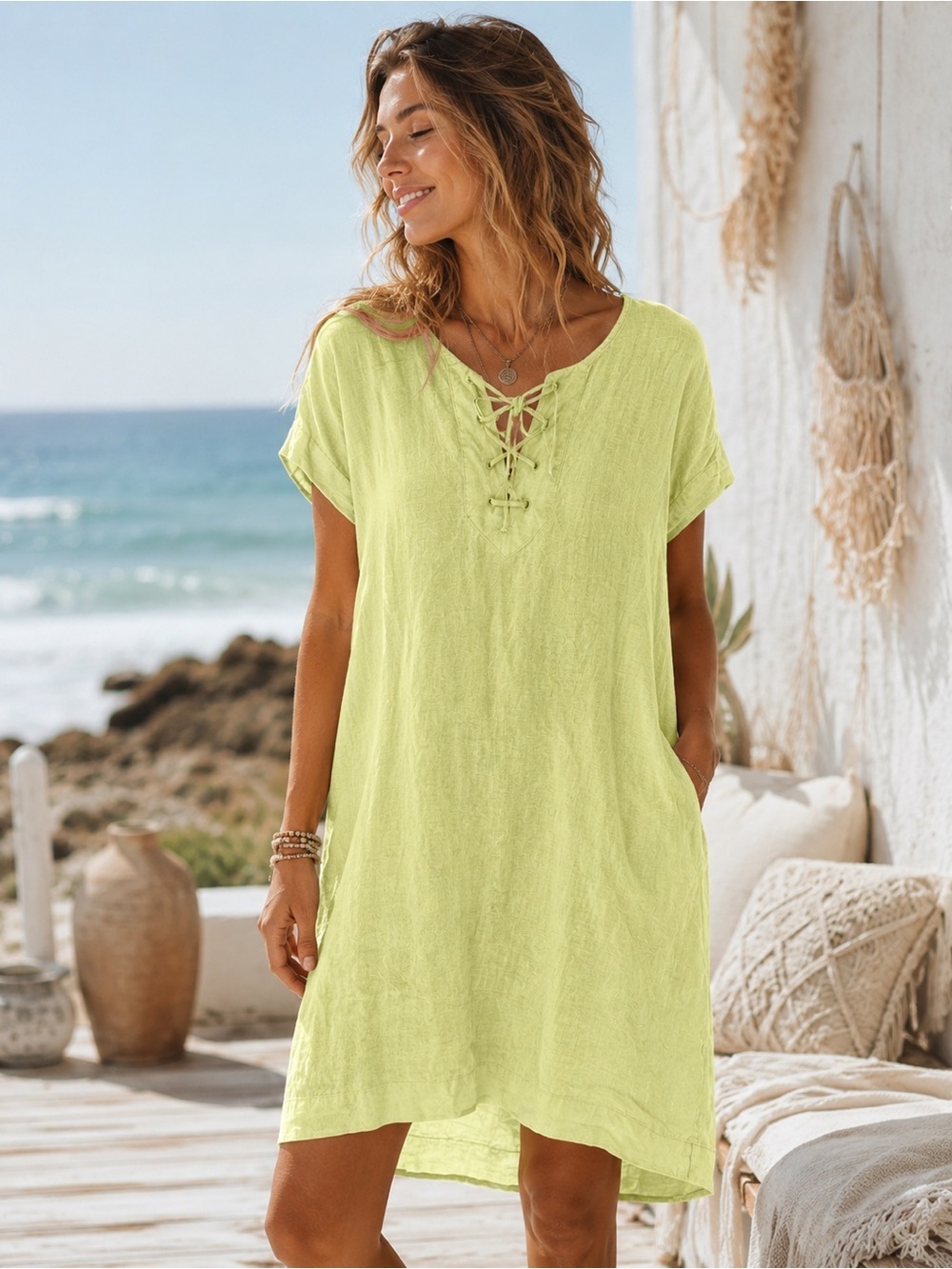 PURE Collection 100% Linen yellow midi dress size 12